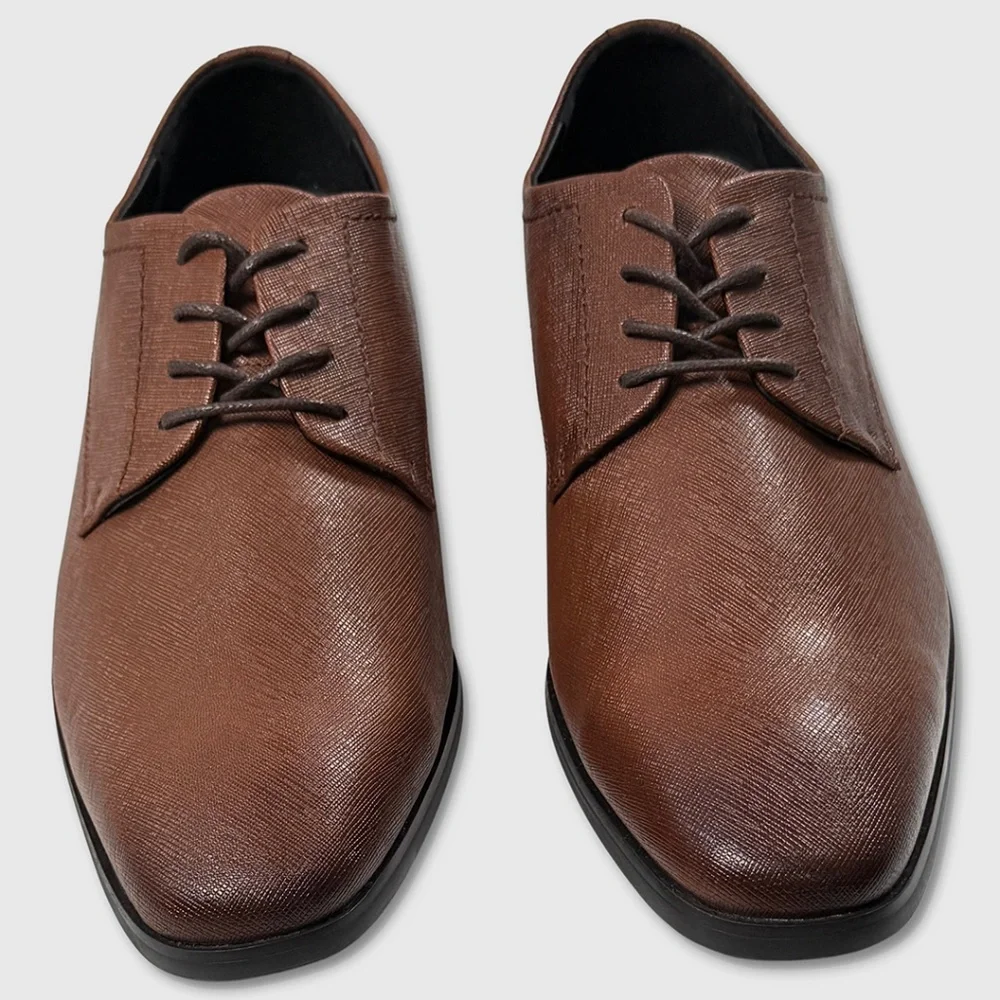 Calvin Klein Jave Plain Toe Derby Dress Shoes - NEW Mens 9.5 Brown - #48725-OFCL